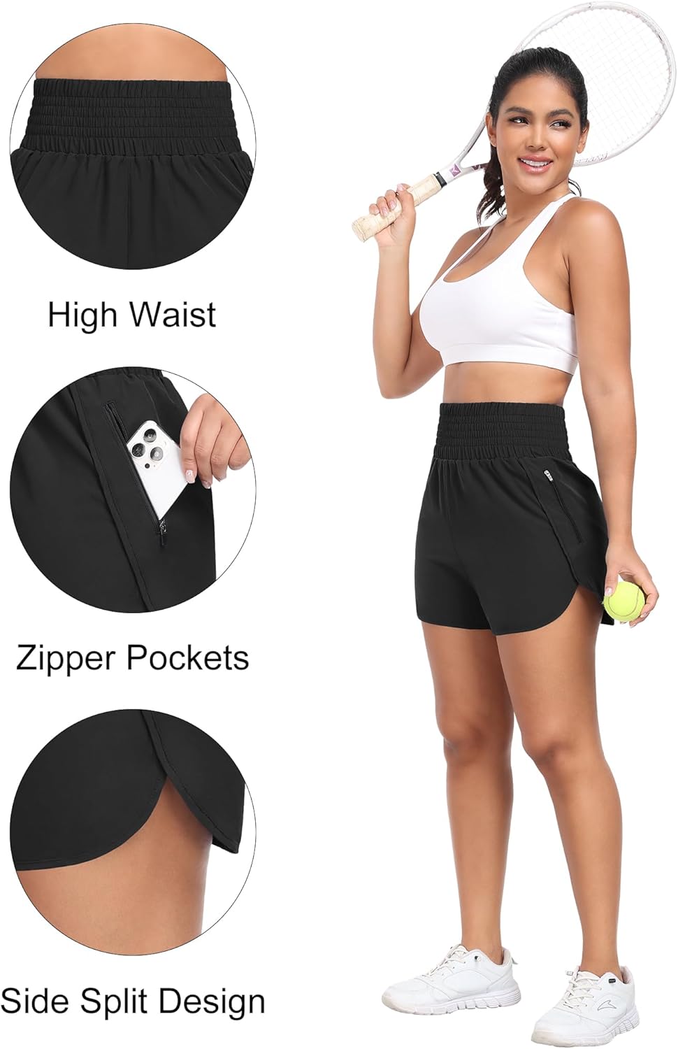 HOPLYNN 1/3 Pack Womens Athletic Running Shorts High Waisted Elastic Workout Short with Pocket Gym Shorts for Women - Image 5