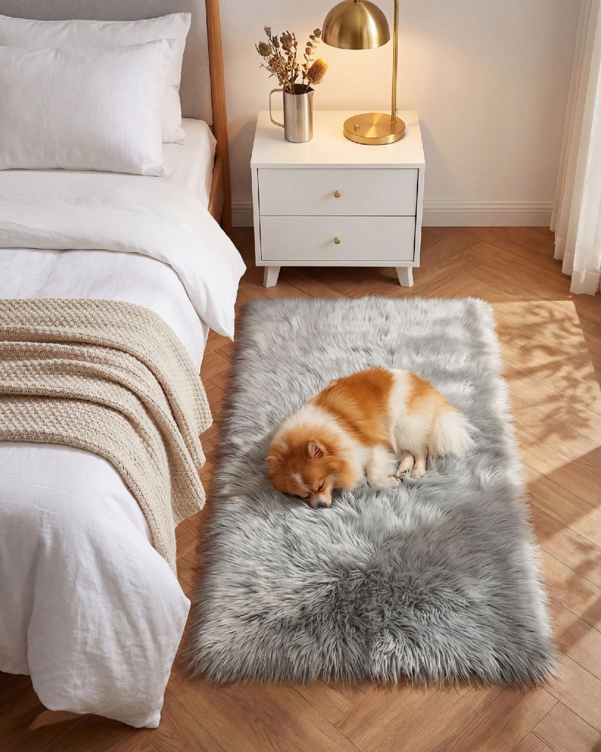 Gofodsil Plush Faux Sheepskin Shaggy Rug, Ultra Soft Fluffy Carpet for Living Room, Bedroom, Children's Room, Dining Room, Light Gray 60x110 cm — image 1