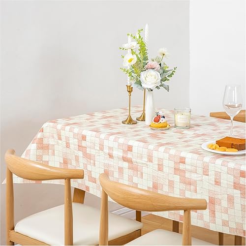 Vista 64 de FIFTY FEET Mantel rectangular de 70 x 52 pulgadas, mantel de vinilo con respaldo de franela para mesas rectangulares impermeable, cubierta de mesa