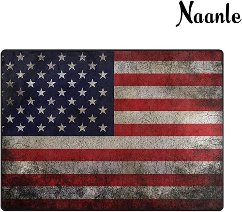 Miniatura 3 de Naanle Alfombra vintage con bandera estadounidense de 2 x 3 pies, alfombra de poliéster con rayas de estrellas para sala de estar, comedor,