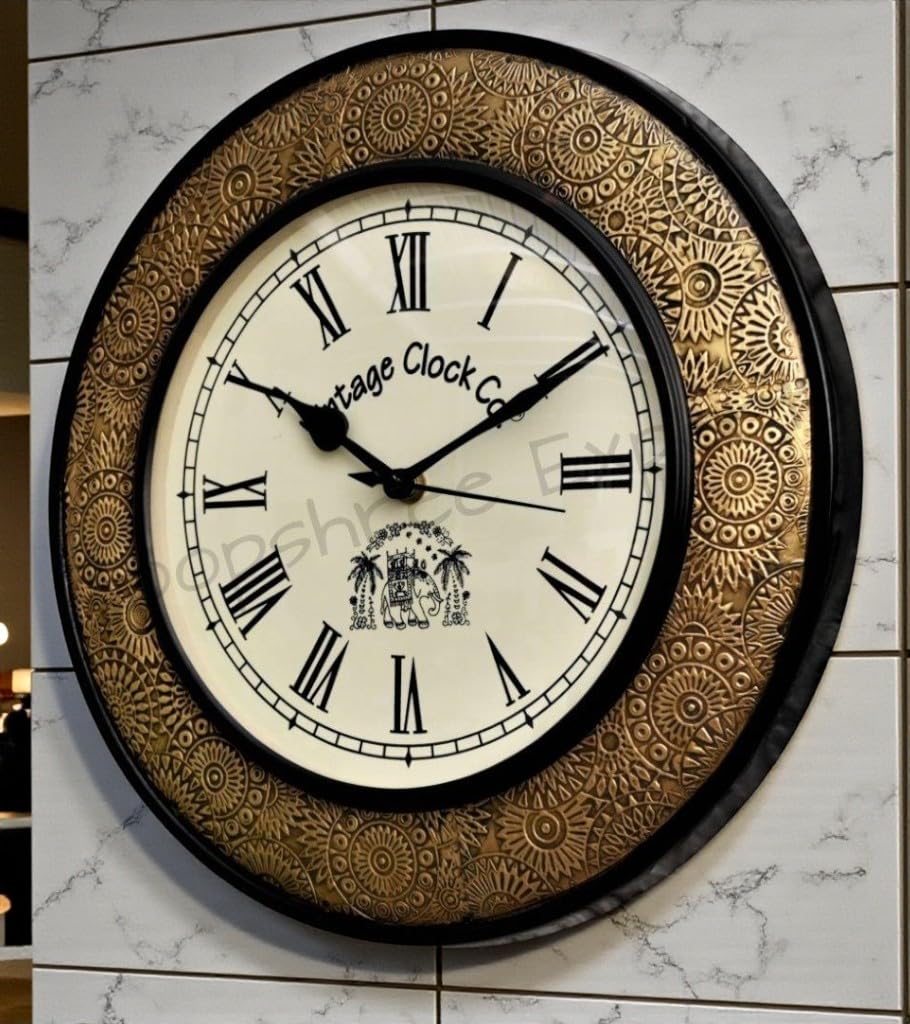 Vintage Brass Inlay Wall Clock - Handmade & Guaranteed -1