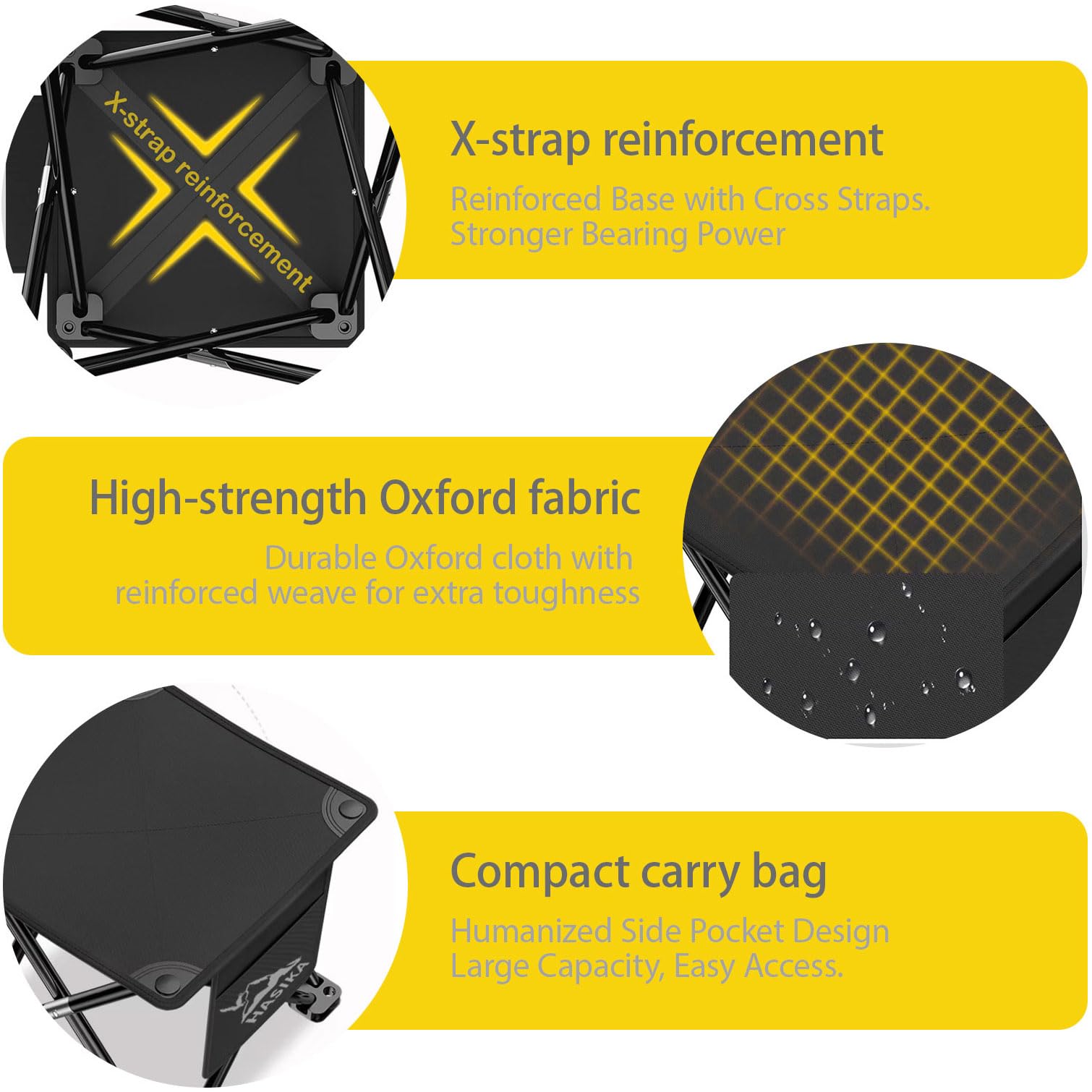 HASIKA Taburete plegable, 2 paquetes, taburete plegable para camping, 400 libras, soporte fuerte, otomana para viajes, jardinería, pesca, senderismo, barbacoa