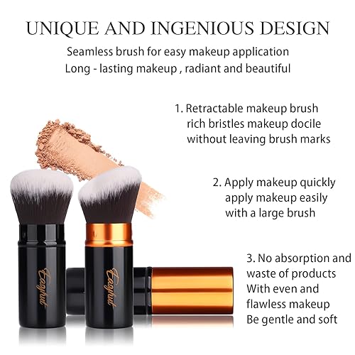 Miniatura 3 de Brochas de maquillaje retráctiles Kabuki, juego de 2 brochas de maquillaje para base de maquillaje, pinceles portátiles para polvo con parte