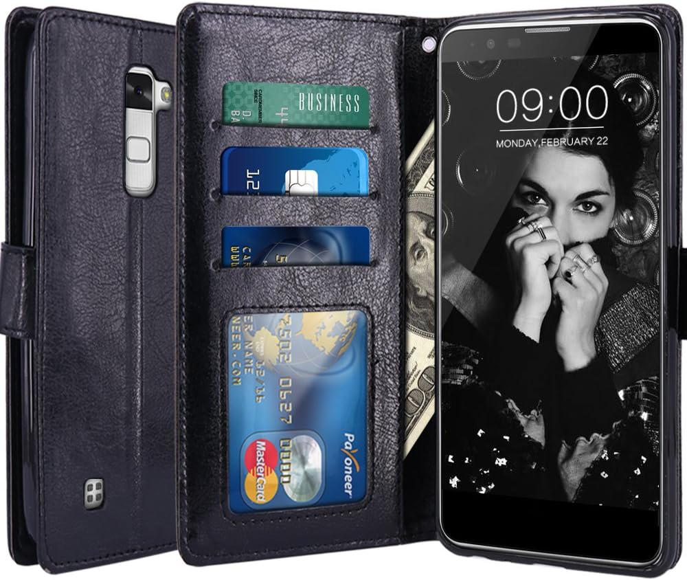 LG Stylo 2 Case, LG Stylo 2 V Case, LK Luxury PU Leather Wallet Flip Protective Case Cover with Card Slots & Stand for LG Stylo 2 / LG Stylo 2 V (Black)