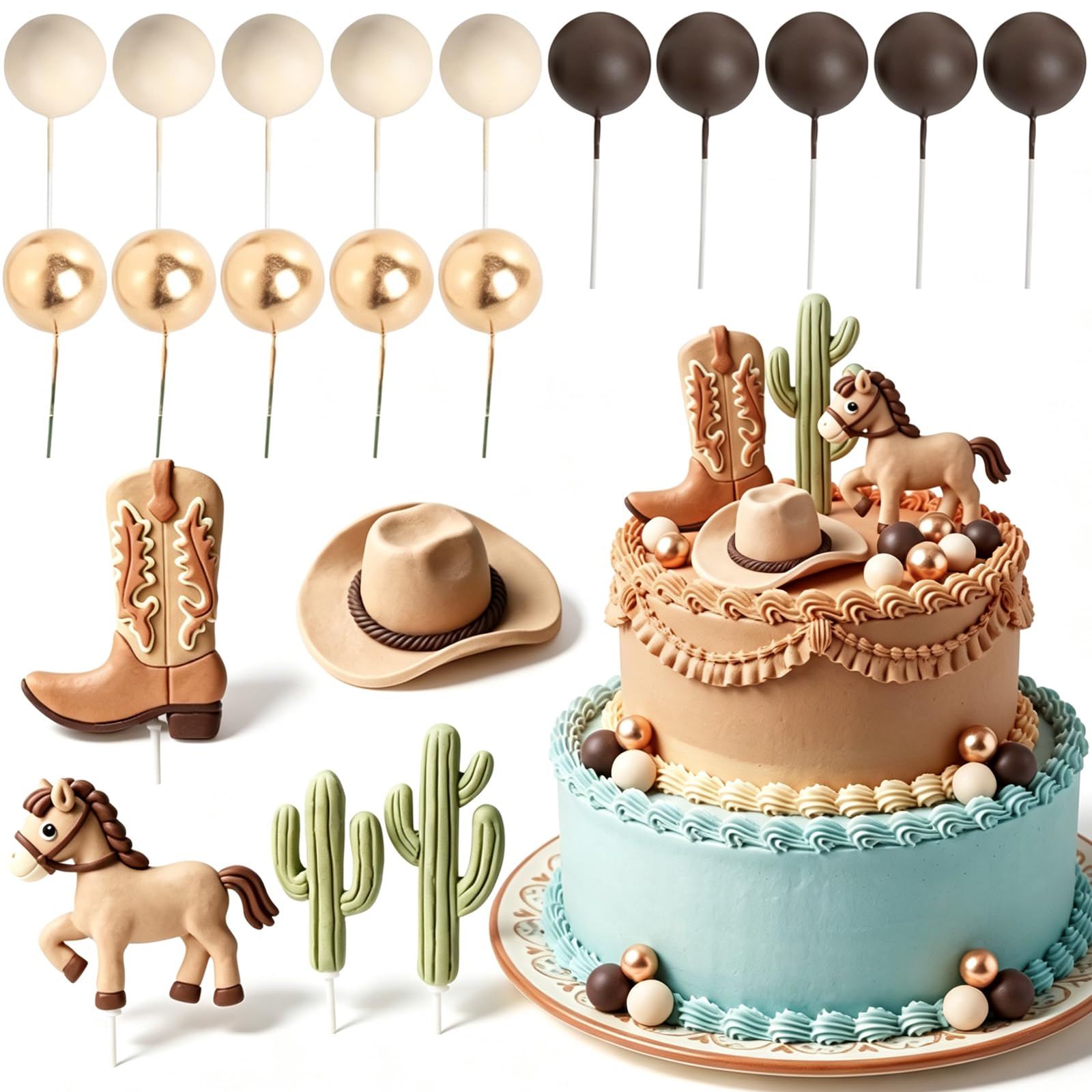 Western Cowboy Cake Toppers, Western Boots Horse Cake Decorations