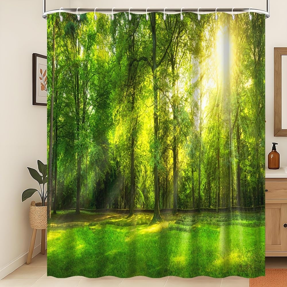 Xiaoterna Tropical Jungle Shower Curtain Green Forest Nature Landscape Sunshine Bathroom Curtain Spring Jungle Rainforest Mould Proof Washable Shower Curtain for Bathroom Decoration 120x180cm