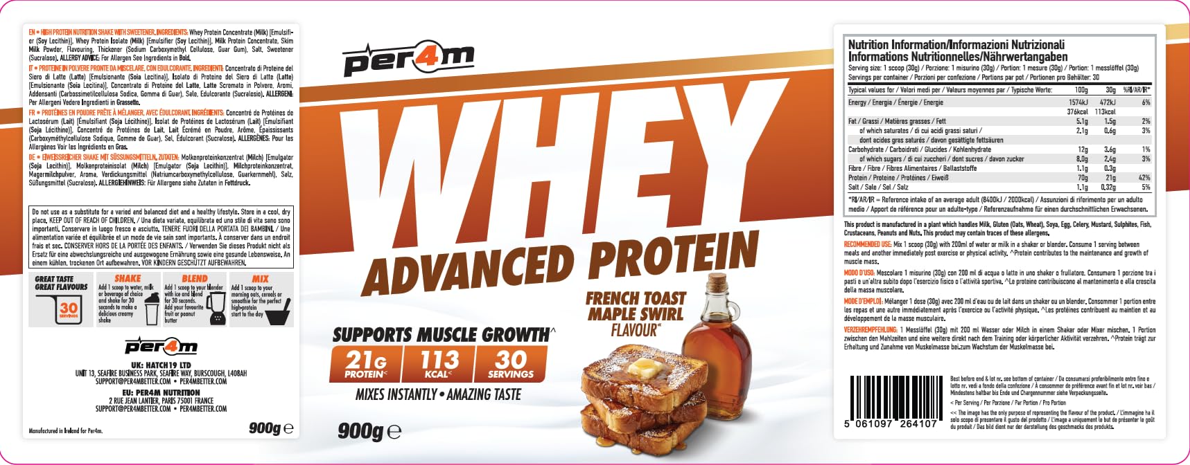 Per4m Whey Advanced Protein (900g) Pain Perdu Tourbillon d'Érable