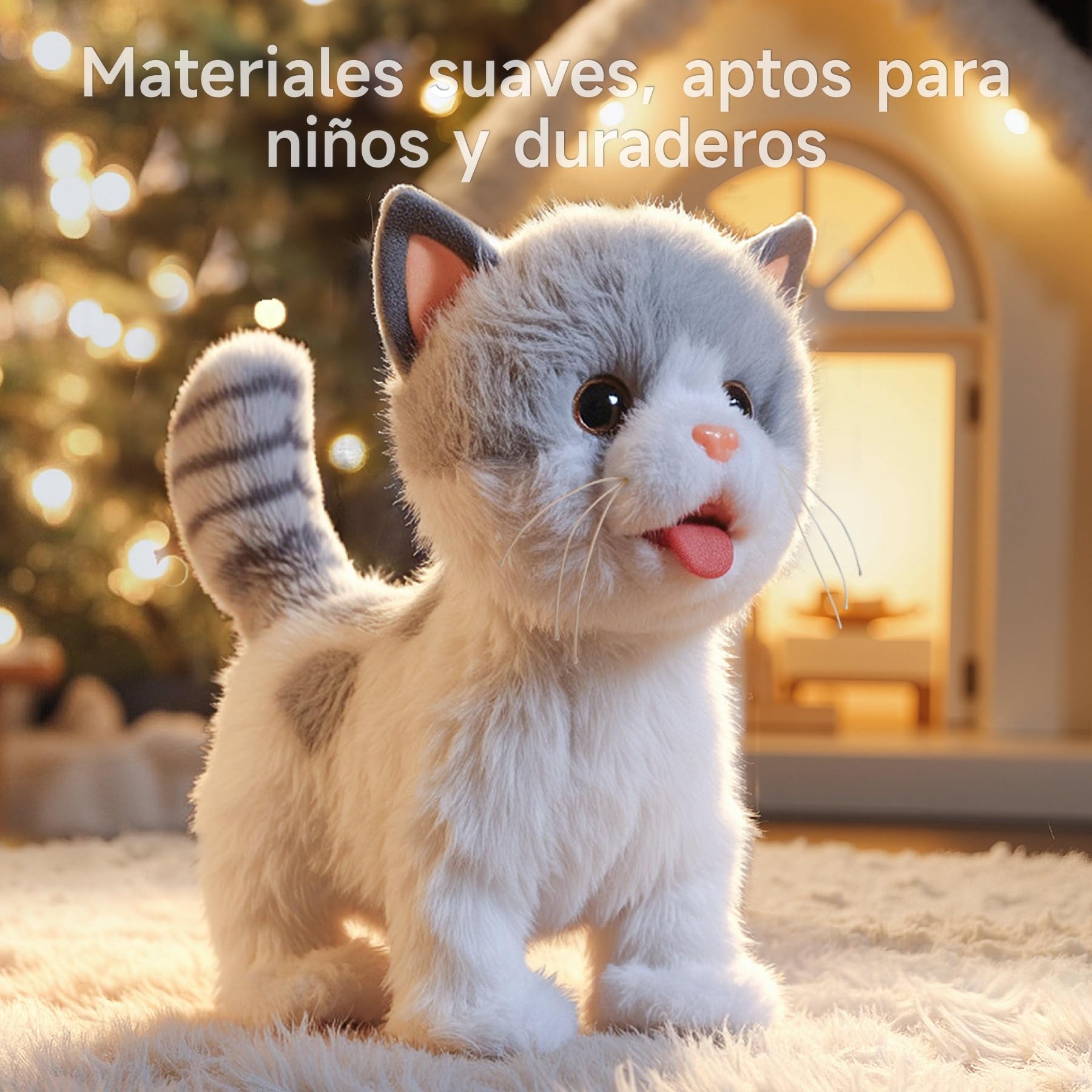 OR OR TU Juguetes Gatito para Niños Gato Peluche Mascotas Electrónicas Gatito, Camina sobre un Plomo Lamiendo Gatito, Juguetes Realistas Interactivos Gato para Niños 3 4 5 6 7+ Años Regalo