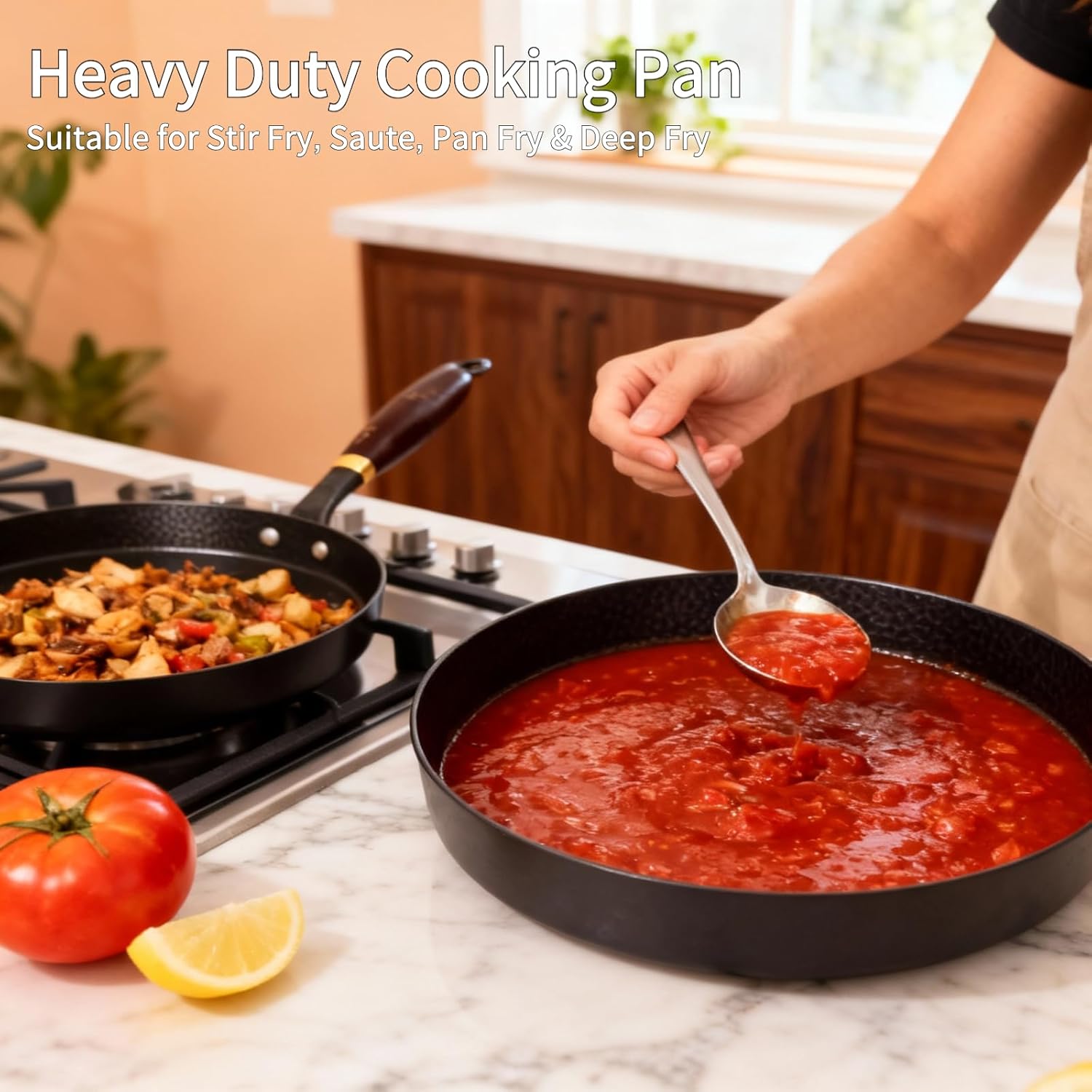 10" Pre-Seasoned Carbon Steel Pan - Fast, Even Heating - Works on Gas, Electric & Induction - Durable Commercial-Grade - Ready-to-Use, Easy Maintenance - Toxin-Free Cooking - Deep Pan - Image 6