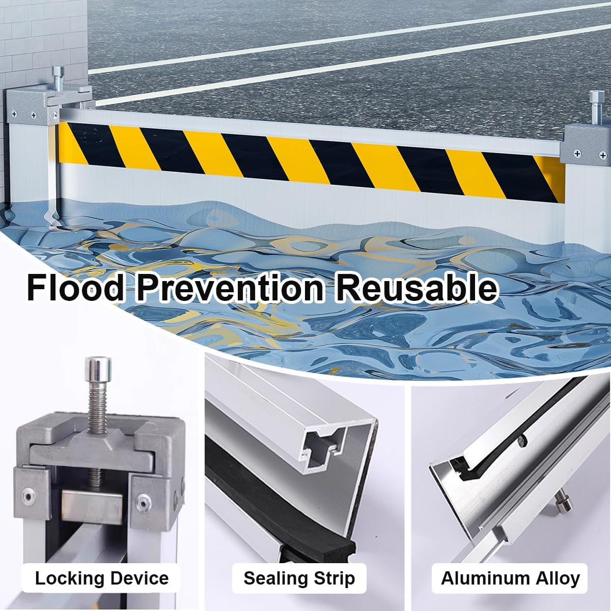 Flood Control Barrier Aluminum Baffle 1 3 5 7 9 11 13 15 17 19 21 ft Flood Protection Panel for Garage & Doorways Heavy-Duty Detachable Water Baffle for Outdoor Basement Garage Door(L 20.5ftxH 1.3ft)