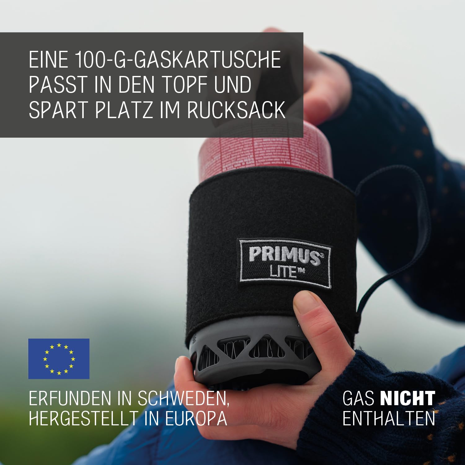 Primus Camping Gaskocher Outdoor - 10x15 cm - 0,5L - 350g - 1500W Flamme - Aluminiumtopf mit isolierterTopfschutzhülle - Primus Outdoor Gaskocher mit Windschutz und integriertem Wärmetauscher