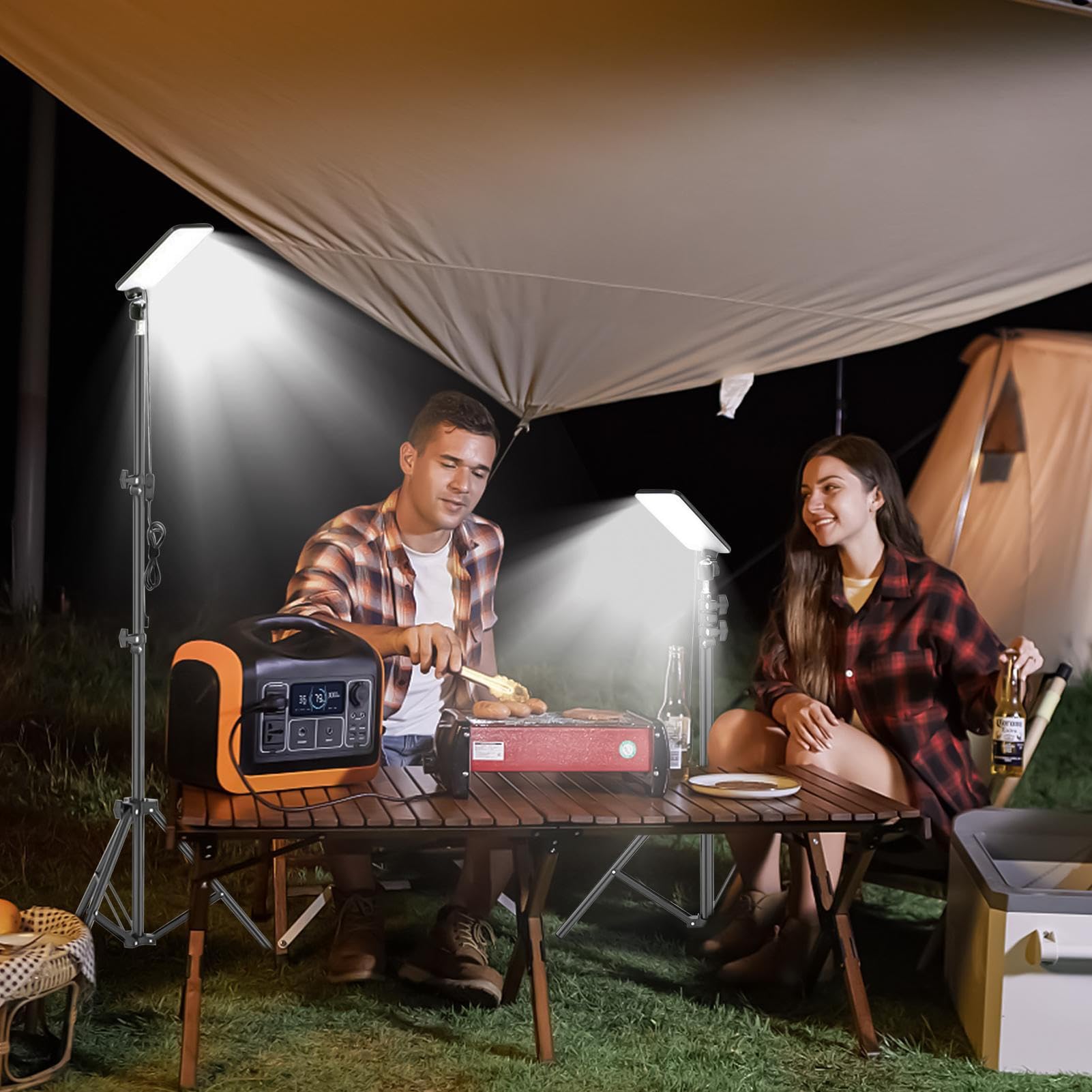 Lampa Kempingowa LED Wysoka Jasność Regulowana | Lampa Grillowa Z Teleskopowym Statywem Na Nocne Wędkowanie, Polowanie, Pracę, Plażę, Taras, Namiot, Zadaszenie, Wnętrza,