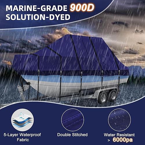 Miniatura 6 de Funda para barco con parte superior en T 900D  Funda para lancha resistente, cubierta impermeable para lancha con parte superior en T dura, cubierta