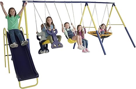 Sportspower Super Star Outdoor Kids Metal Swing Set with Slide