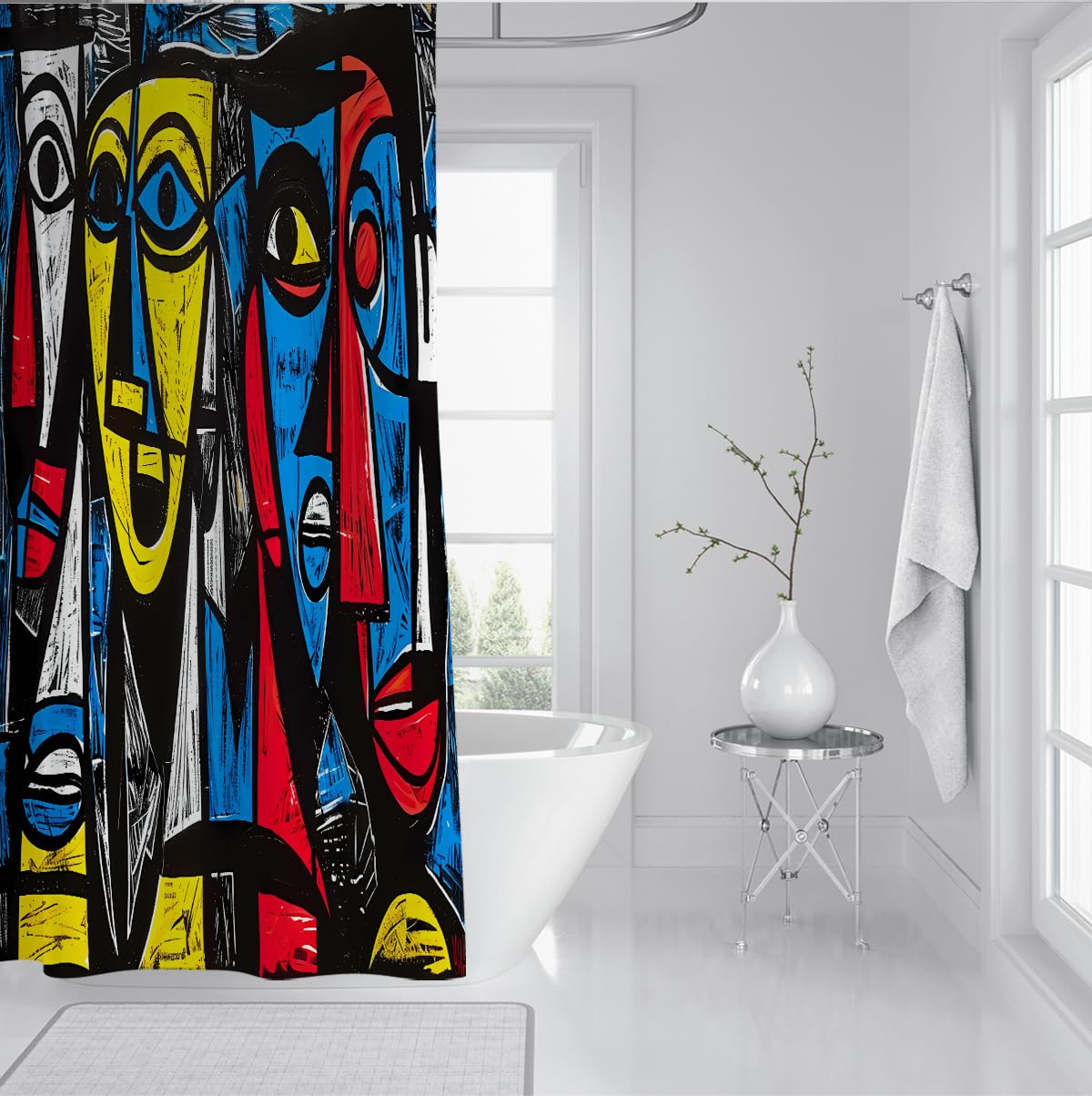 Rideau de Douche Figure Humaine géométrique colorée 200 x 220 cm