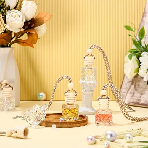 Miniatura 2 de BBTO Ambientador colgante para coche, 50 unidades, botellas de perfume de vidrio vacías, difusor de botella de ambientador, colgante de botella para