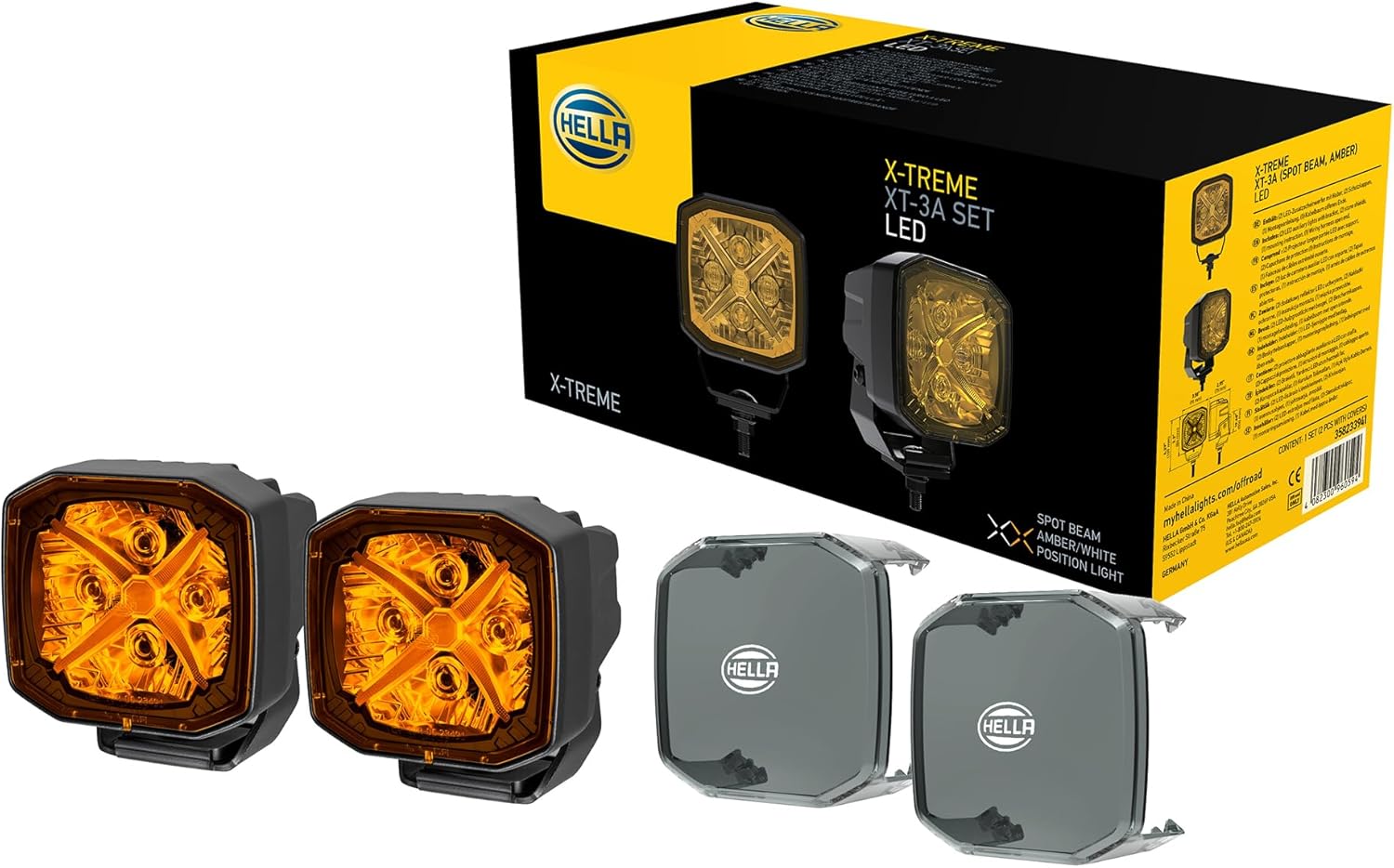 Hella X-TREME 2Pcs 3 Inch Amber Spot Beam 5700LM Off Road Driving Pod Lights with Snap-On Stone Shields (XT-3A) 24V 12V for Trucks, Jeeps, ATV UTV SUV