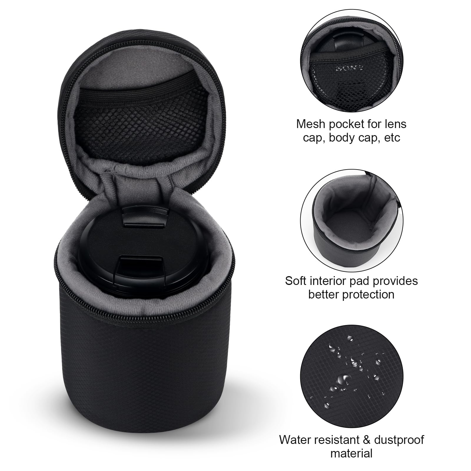 Wasserdichte Objektivtasche Set, Kameraobjektivhülle Objektivschutztasche, Kamera Objektivhülle (4-Größe-Packung), Schutzkamera-Objektivhülle für DSLR-Kameraobjektiv, dicke Kameraobjektivtasche