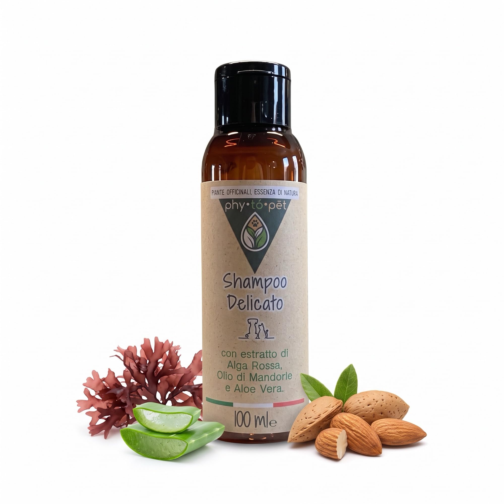 phy to pet | Shampoo Delicato Lenitivo per Cani e Gatti con Cute Sensibile - Azione Idratante e Detergente contro Irritazioni - Formulato con Aloe Vera ed Estratto di Alga Rossa - 100 ml