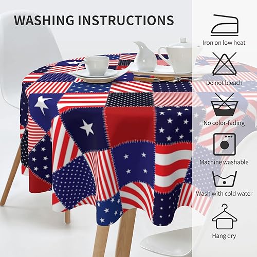 Miniatura 5 de Mantel redondo de fuegos artificiales del Día de la Independencia de los Estados Unidos, para primavera del 4 de julio, mantel patriótico, de