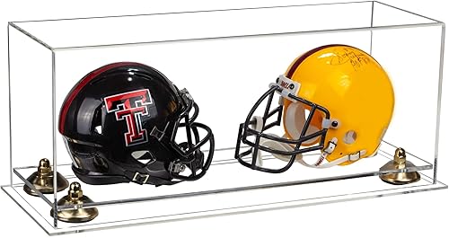 Miniatura 77 de Better Display Cases Acrílico 2 Mini casco de fútbol (no tamaño completo) vitrina con base de césped transparente (V46/A019)