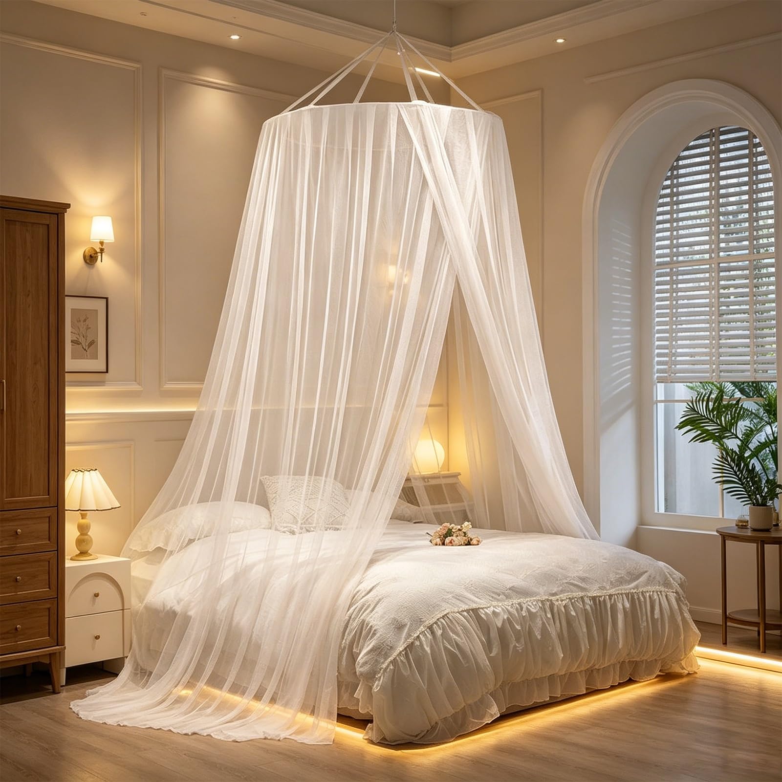 SARKEY Prinzessinnen Betthimmel,Bettvorhang,Feines Durchsichtiges Netz,Kuppelbetthimmel,romantisch Für Erwachsene,Hochzeit,Schlafzimmer,Dekoration(White,King (Wide Fit)/Super King)