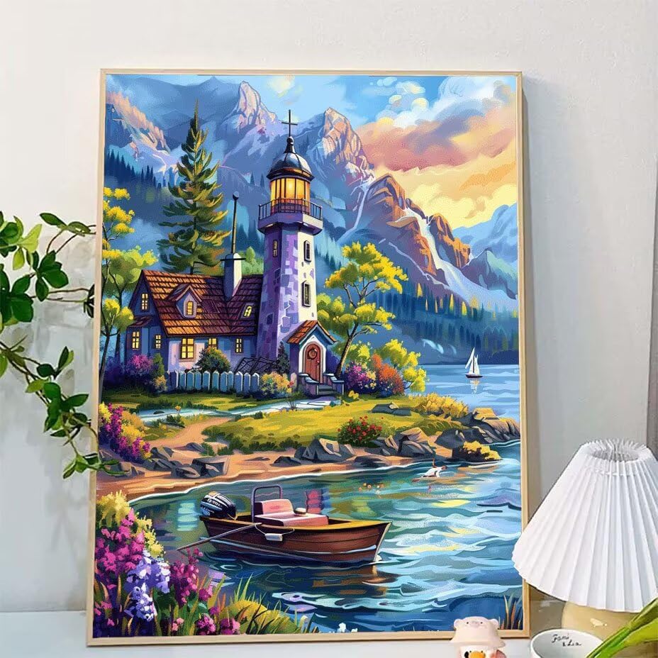 Pintura por números adultos paisaje de bote kit DIY con acrílicos y lienzo 100x130cm sin marco 2
