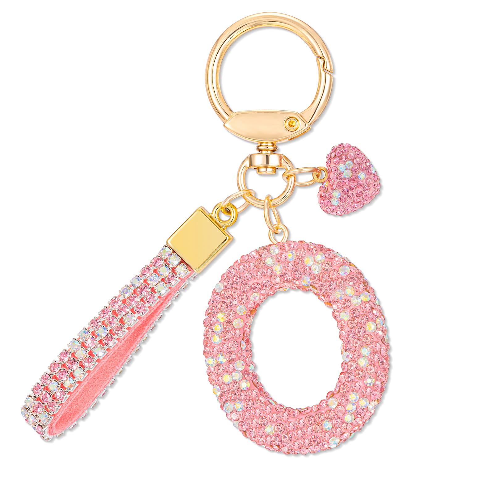 MWOOT Rosa Auto Schlüsselanhänger Geschenk Frauen Mädchen Anfangsbuchstabe Schlüsselanhänger Süß Bling Schlüsselanhänger Schlüsselringe Bling Buchstabe Anhänger Geldbörse Rucksack Handtasche Charms