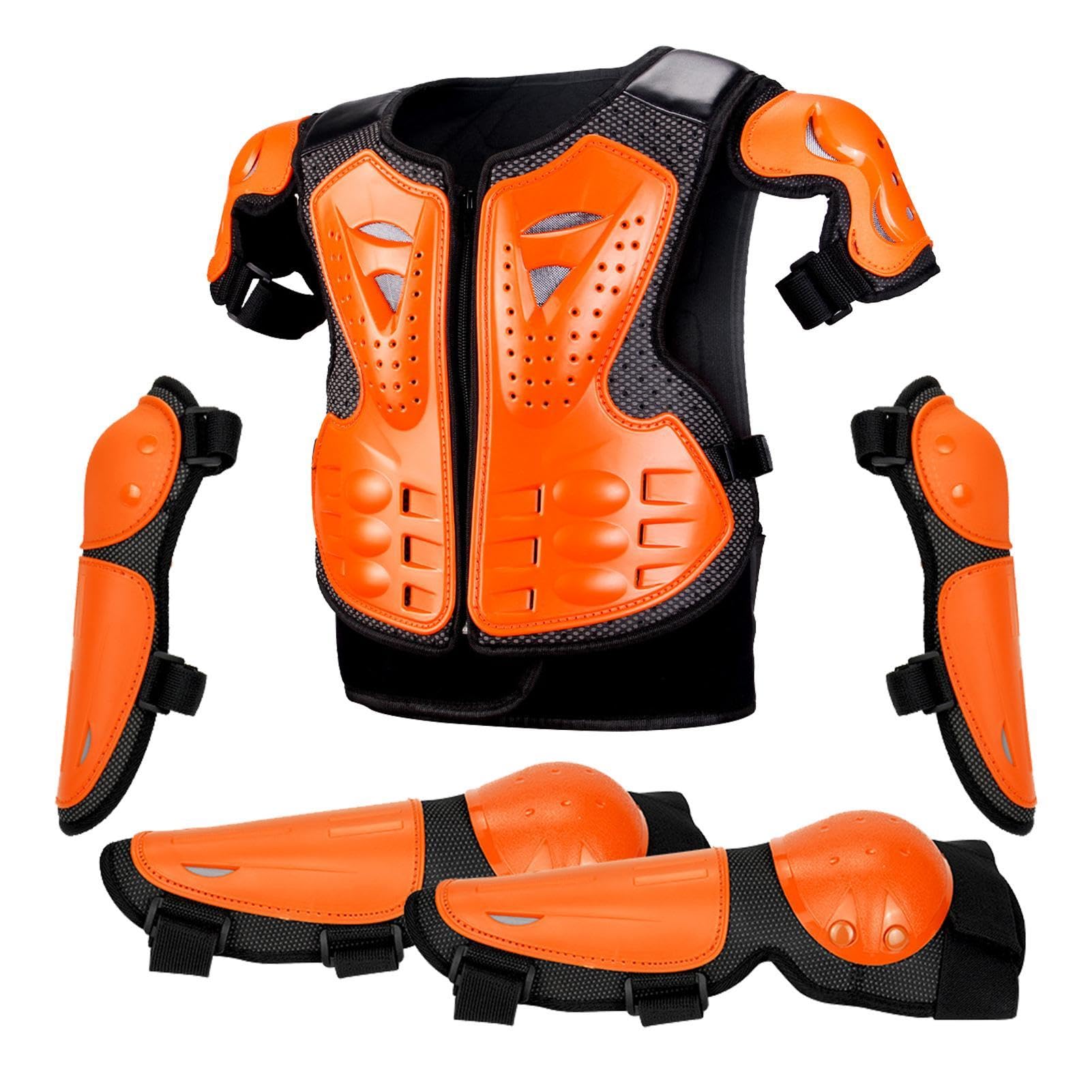 Kinder Brustschutz Motocross – Radfahren Schutzausrüstung | REIT-Schutzanzug mit Knie, Ellbogen, Arm, Schulterschutz, Motorrad-Körperschutz für Jugendliche und Kinder | Motorrad-Reitschutz, Kinder-Reitausrüstungs-Schutzanzug für Radfahren im Gelände