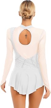 dPois Femme Robe de Patinage Artistique Dentelle Justaucorps