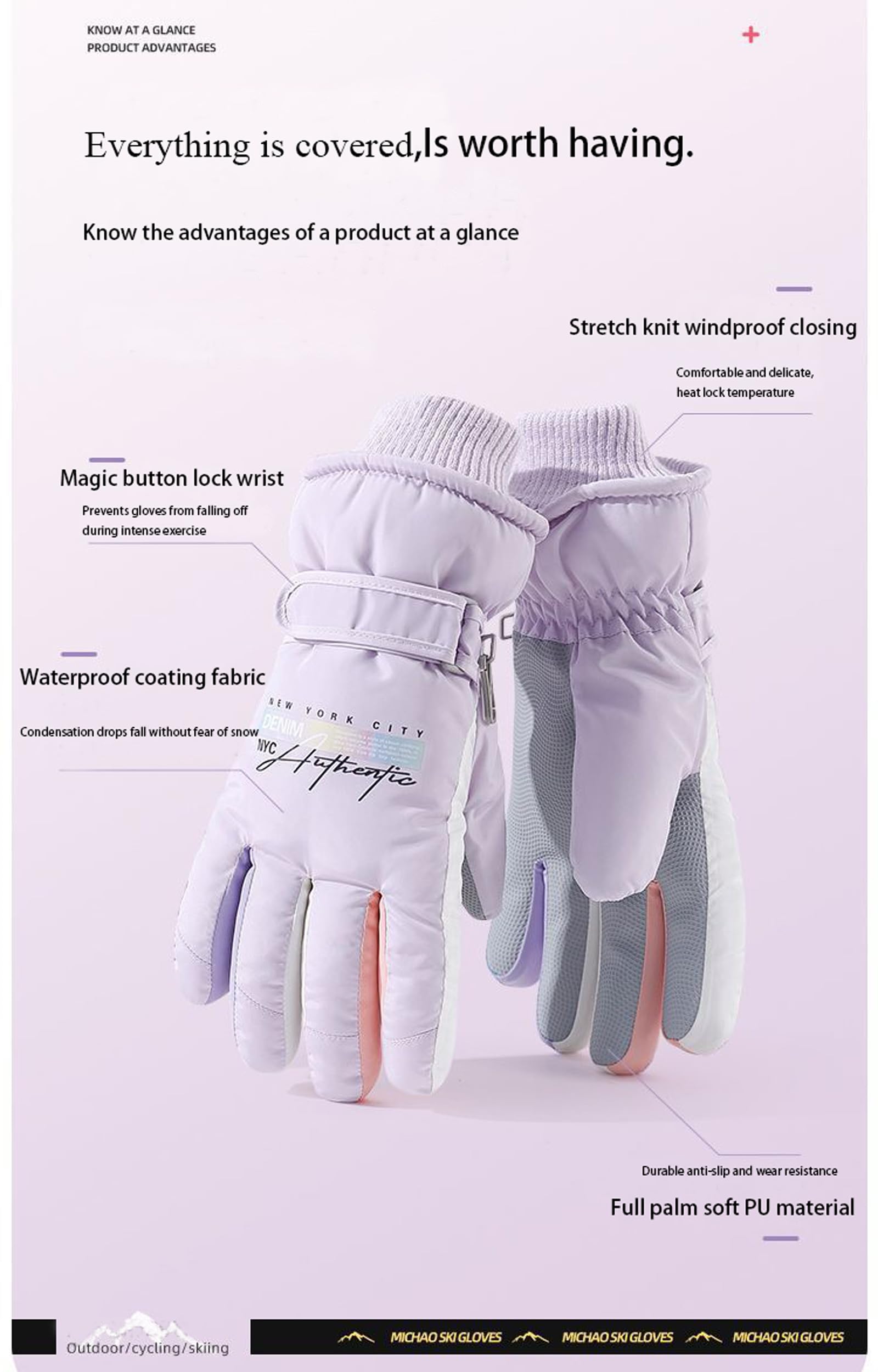 KEYDUACU Guanti invernali da sci per uomo e donna, impermeabili, touchscreen, antivento, freddi, riscaldano le mani, guanti invernali da lavoro, snowboard, per sci, corsa e ciclismo