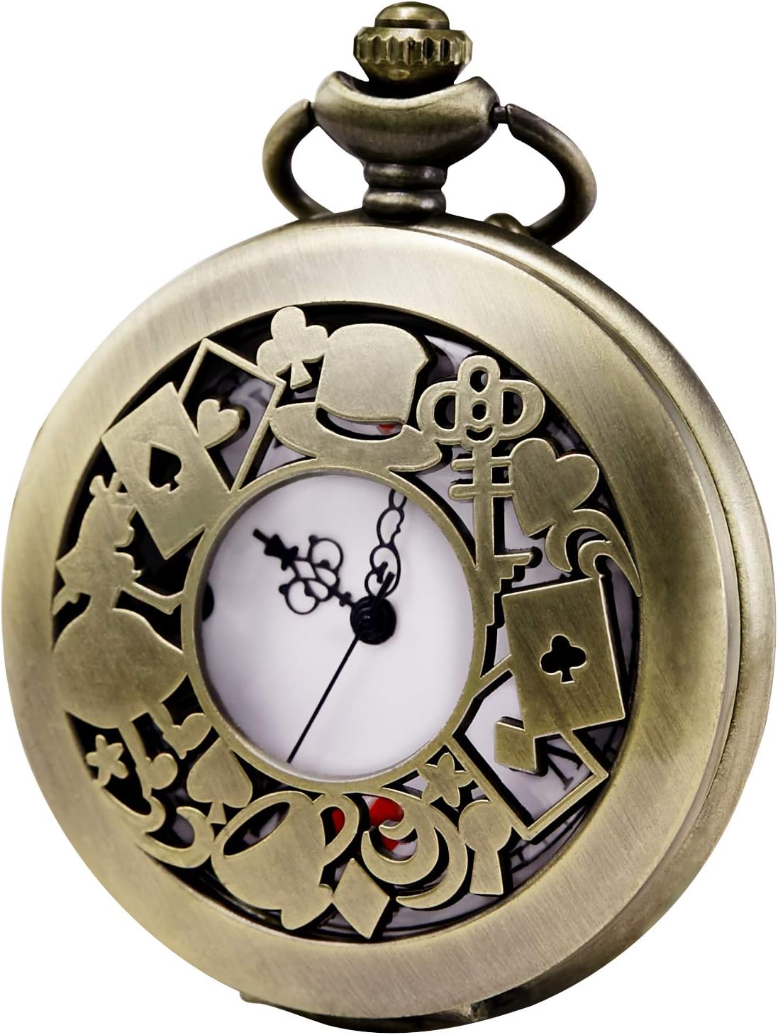 MORFONGMen's Women Quartz Pocket Watch Alice in Wonderland Series Hollow Case Vintage Fob Watches