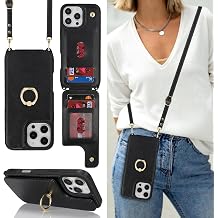 Lipvina iPhone 16 Pro Max Case with Card Holder and Strap for Women Crossbody Lanyard Ring Stand Snap Closure Cute Phone Case 6.9 inch Black