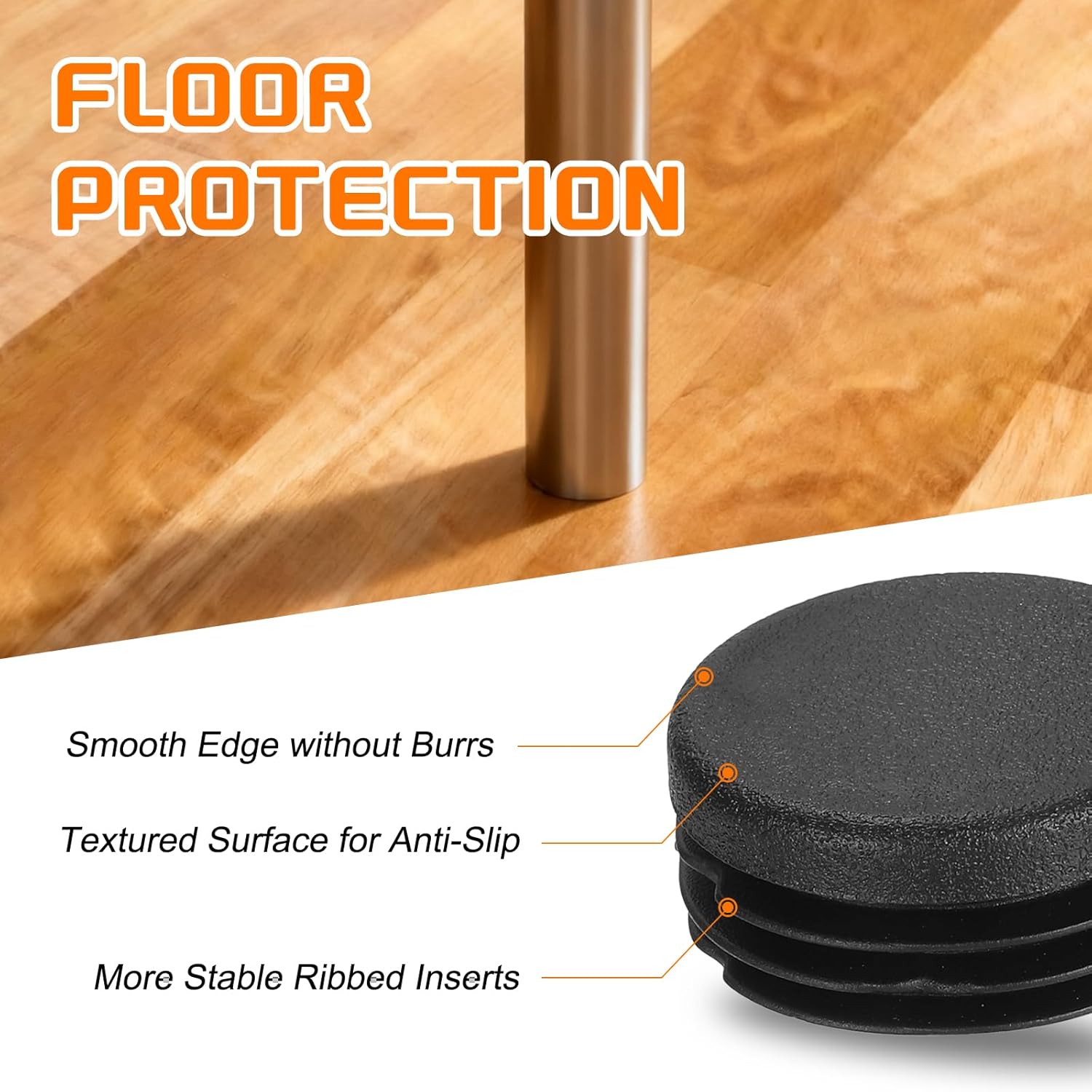 uxcell 10 Pcs Plastic Hole Plugs, 0.75"(19mm) OD Round Ribbed Tubing End Caps Fit 1-3mm Tube Thick, Furniture Leg Inserts for Metal Tubing Chair Table Legs