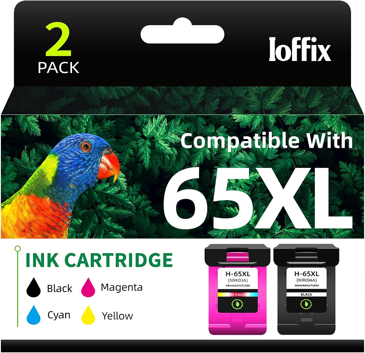 65XL Remanufactured Ink Cartridges Combo Pack Compatible with HP 65 XL Ink Cartridges Compatible with HP DeskJet 3755 3700 Series Printers (B CMY, 2 Packs)