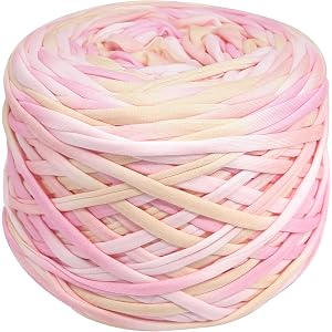 400g T-Shirt Yarn Elastic Fabric Crochet for DIY Knitting, 130 Yards Spaghetti Thick Knitting Yarn for Hand DIY Bag Basket Cushion Crocheting Projects, Home Decor (Peach)