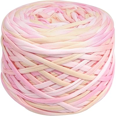 400g T-Shirt Yarn Elastic Fabric Crochet for DIY Knitting, 130 Yards Spaghetti Thick Knitting Yarn for Hand DIY Bag Basket Cushion Crocheting Projects, Home Decor (Peach)