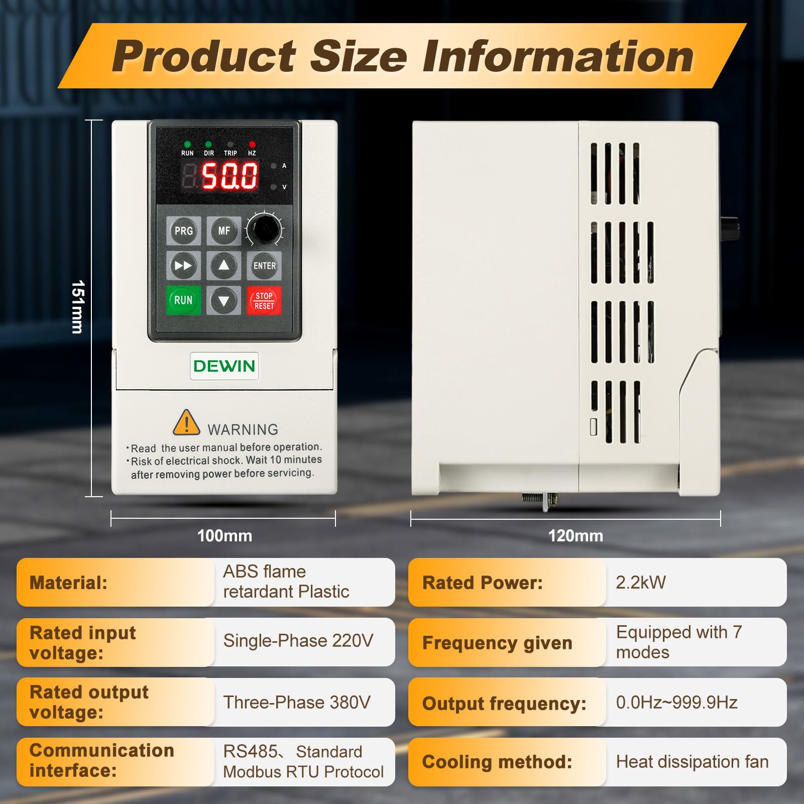 DEWIN Variador de frecuencia 220 a 380 2,2KW 3HP VFD