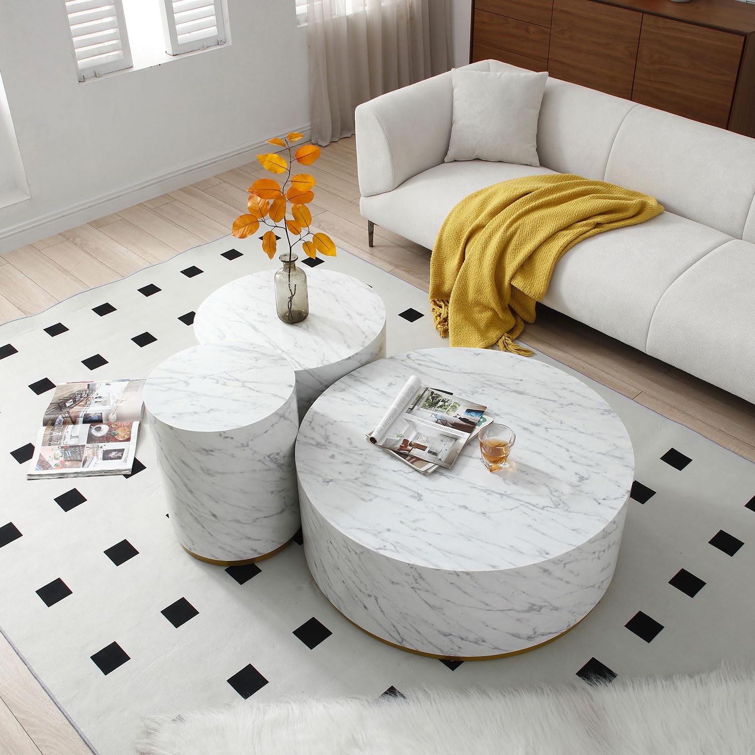 Amazon.com: Round Coffee Table Set of 3 Marble Coffee Table Modern ...
