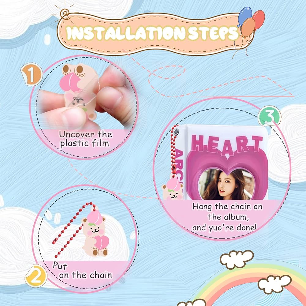KeCool Classeur Cartes Photo Kpop 7,6 Cm - Mini Album Portable 40 Pochettes Avec Pendentif (Rose)