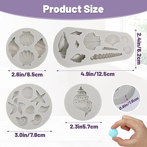 Miniatura 9 de Beasea Molde de fondant para pastel de sirena, 3 piezas de caballito de mar, estrella de mar, cola de sirena, molde de silicona para conchas de