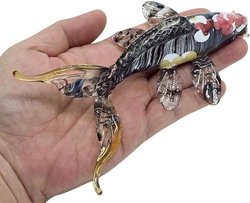 Miniatura 27 de WitnyStore Figura artística de cristal soplado de pez carpa Koi negra transparente de 5½ pulgadas, estatua premium soplada a mano, decoración