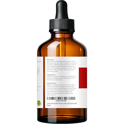 Miniatura 4 de velona Fórmula para el crecimiento del cabello, 4 onzas, ricino, amla, jojoba, argán, romero, menta, aceites de árbol de té, vitamina E, mezcla
