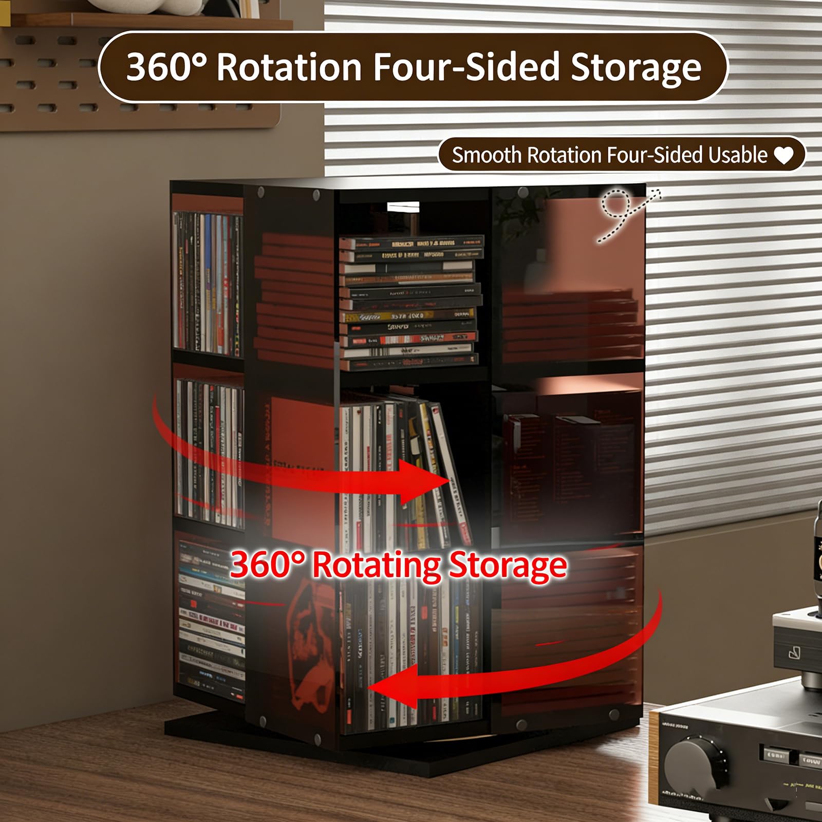 360° Drehbarer DVD-Turm, Schallplatten-/CD-Regal, 4-seitiger Präsentationsständer, Leichtgängige Drehung, Platz Für Bis Zu 120 CDs, Einfache Montage, Für CDs, DVDs, Bücher Und Zeitschriften