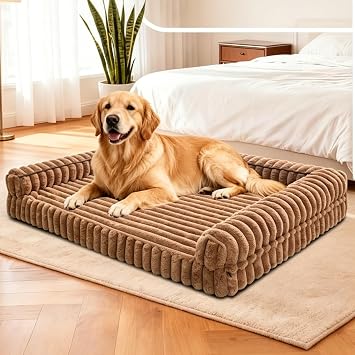 Waterproof Orthopedic Dog Bed for Medium Dogs Brown | Non-Slip Egg-Crate Memory Foam Dog Couch Pet Bed with Sides Removable Washable Cover for Crate