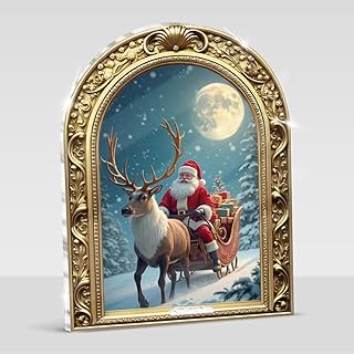 Vintage Santa Christmas Sign Table Decorations Christmas Reindeer Sleigh Decorative Sign Centerpieces for Tables Tiered Tray Mantel Holiday Farmhouse Home Decor, Gold