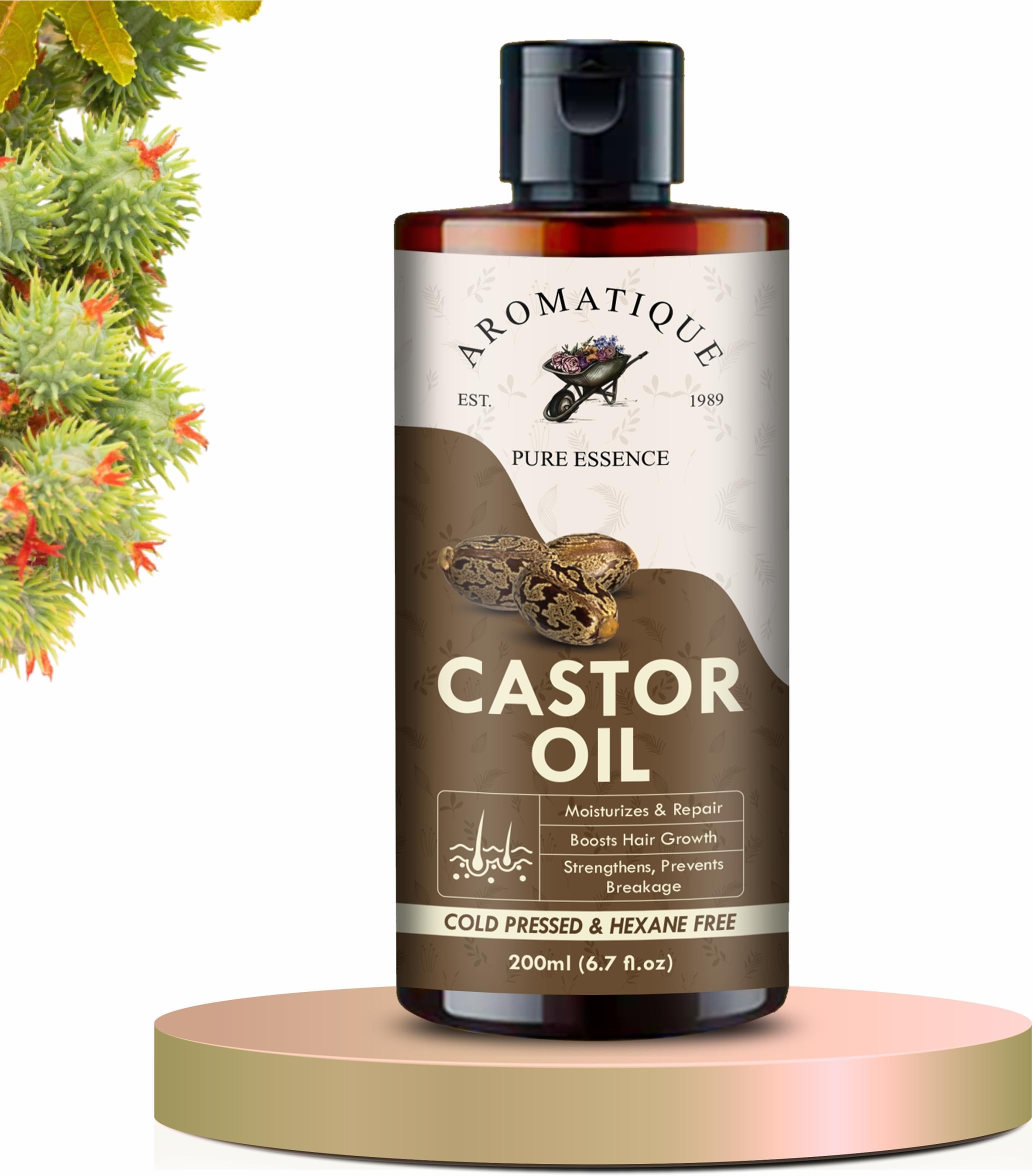 Aromatique Cold Pressed Castor Oil For Skin, Hair And Eyelashes, Skincare Moisturizer (200 Ml) Brown