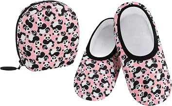 Snoozies Skinnies Womens Slipper Socks - Non-Slip Slippers with a Lightweight Sherpa Lining - Travel Slippers with Storage Pouch