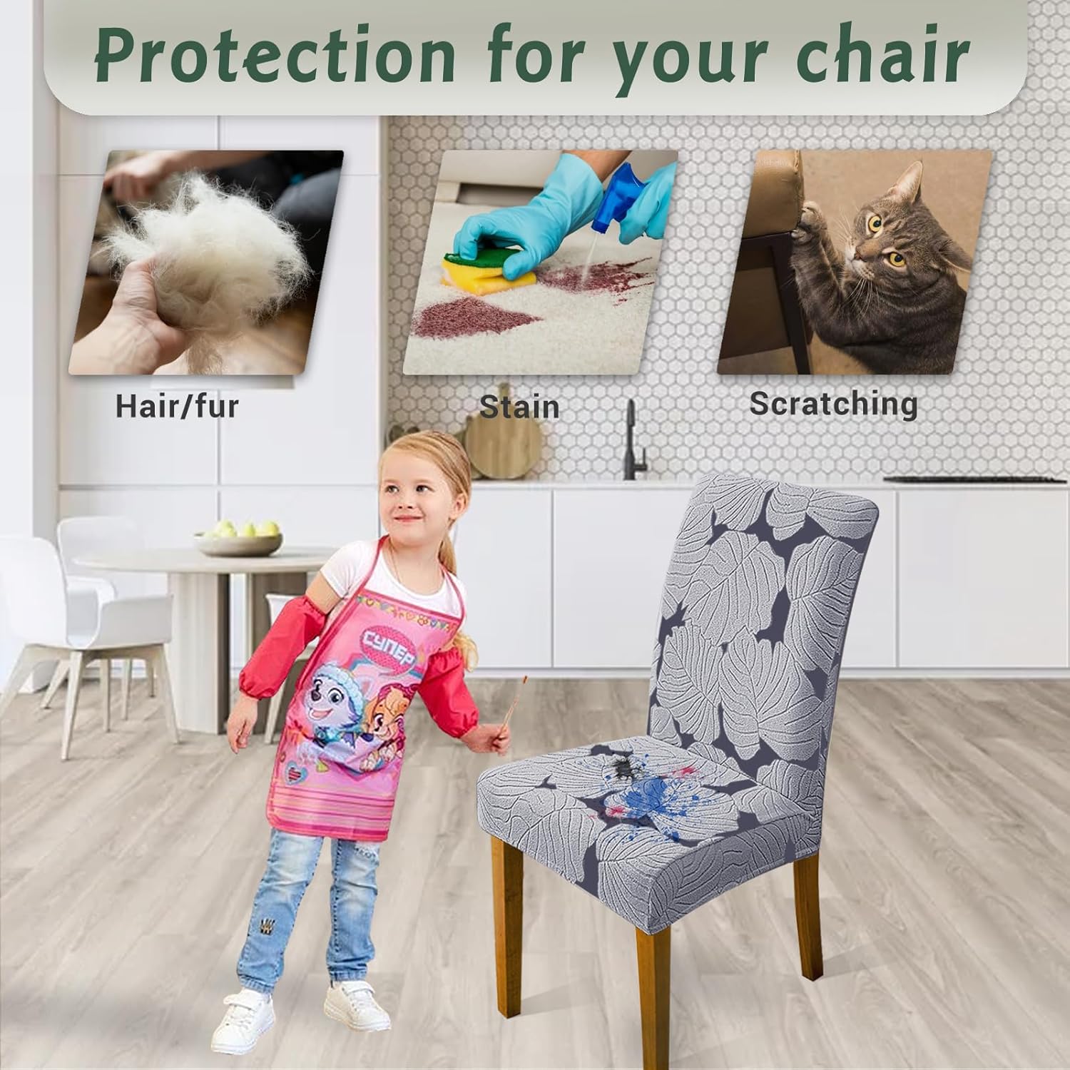 Dining Room Chair Covers Set of 6 Stretch Spandex Kitchen Chair Protector Slipcover Removable Washable Dining Chair Covers for Home, Party, Ceremony, Banquet (Dark Grey)