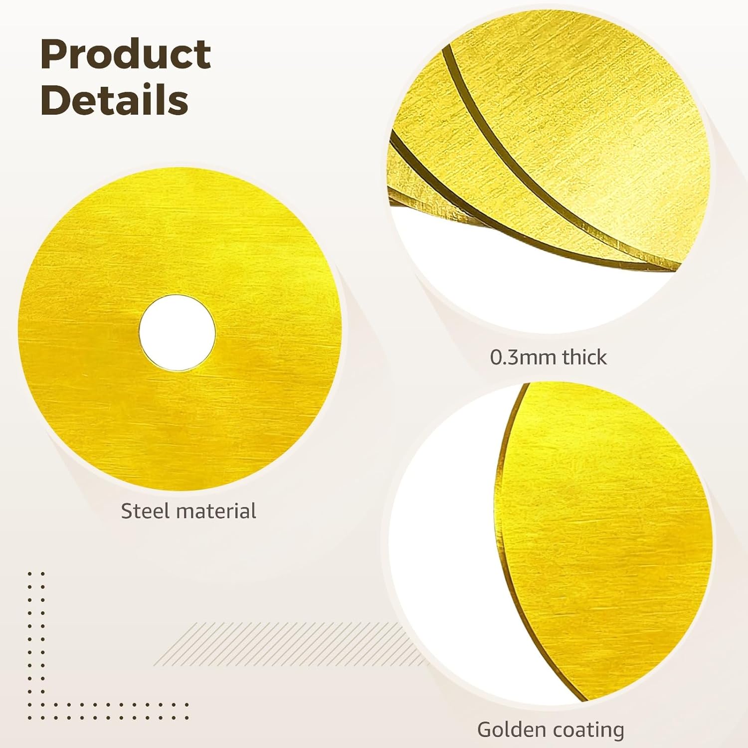 10 Pcs 60Mm Cutter Blades, Golden Coated Steel Spare Blades, Precise Cutting For Leather Fabric Paper